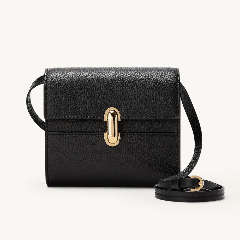 SAVETTE Symmetry Wallet Bag in Black Grained Calfskin Leather